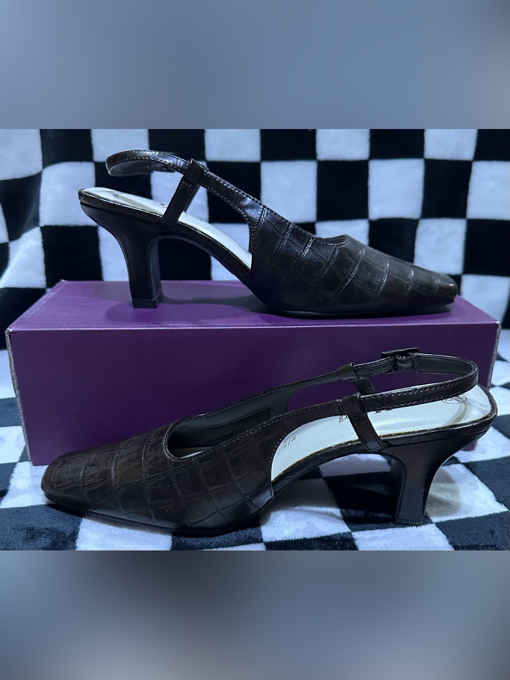 High Lights Black Croc-Embossed Slingback Heels Women’s